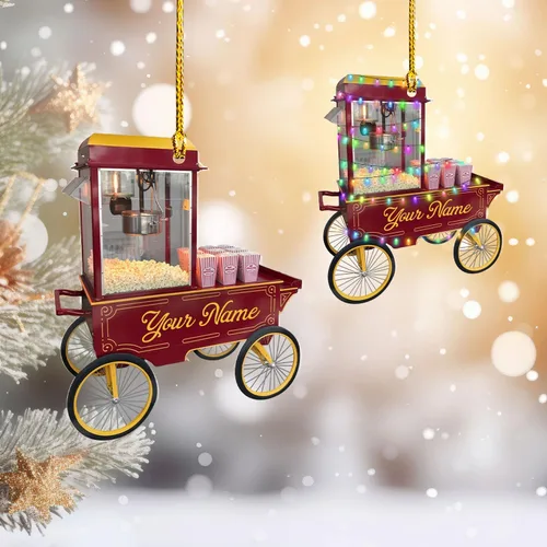 Vista 10 de Adorno de Navidad personalizado de máquina de palomitas de maíz 2025, caja de palomitas de maíz plana 2D, decoración de árbol, regalo único