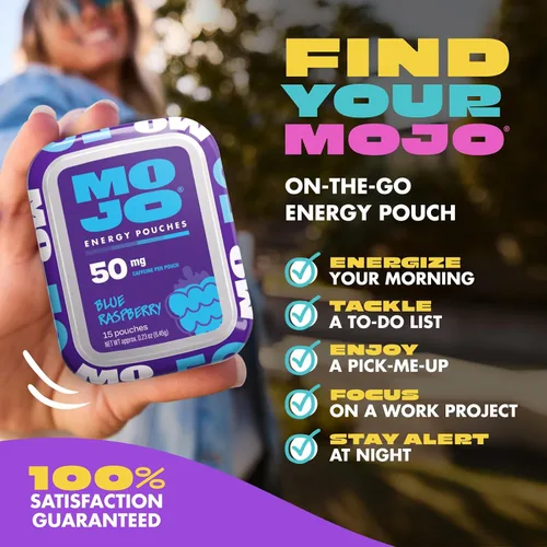 Vista 5 de MOJO Energy - Bolsas de cafeína de 100 mg, paquete variado, 15 bolsas, paquete de 4