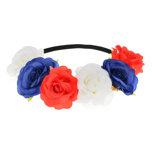 Vista 12 de Corona floral BOHO con diadema de rosas para el cabello (rojo oscuro)