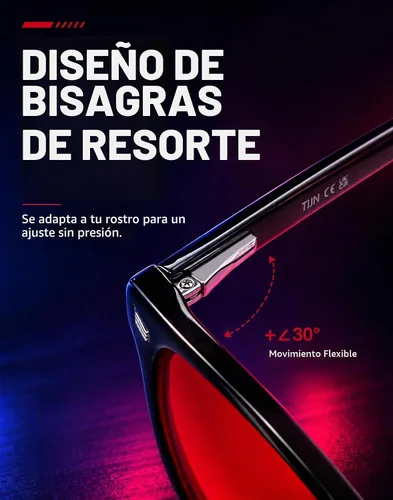 Vista 4 de TIJN Gafas de dormir con bloqueo de luz verde azul, lente de luz roja para juegos de computadora, fatiga de pantalla y protección UV Negro