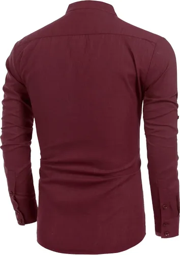 Vista 3 de COOFANDY - Camisas de lino y algodón con cuello Henley, de manga larga, estilo hippie informal, camisas de playa