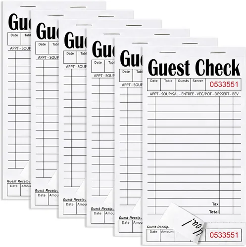 Vista 26 de Libros de cheques de invitados para servidores, bloc de notas de servidor, paquete de 12, papel de color natural, bloc de notas para camarera