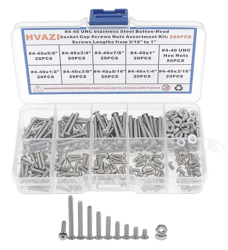 Vista 7 de #2-56#4-40#6-32 UNC Kit de surtido de tornillos de casquillo de cabeza de botón y tuercas de acero inoxidable 390PCS Stainless Steel Button Head