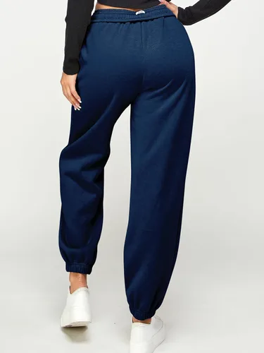 Vista 4 de Pantalones deportivos casuales de forro polar holgados para mujer, pantalones deportivos plegables de cintura alta, pantalones deportivos cálidos