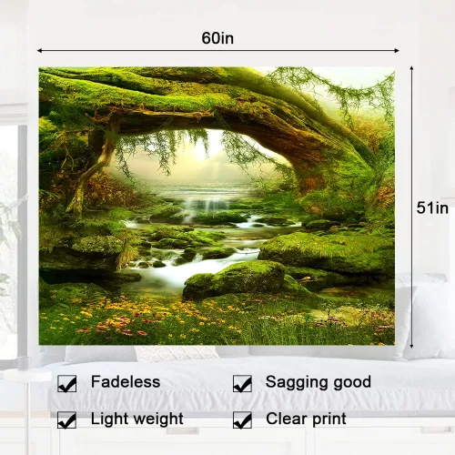 Vista 6 de Llamazing - Tapiz de paisaje forestal para decoración del hogar - Tapiz mágico para sala de estar y dormitorio