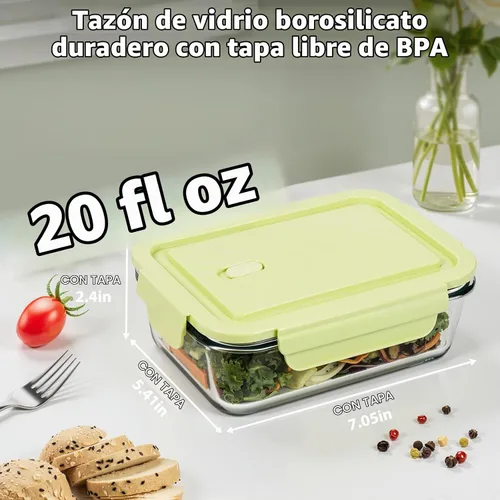 Vista 5 de Paquete de 5 recipientes de vidrio de 20 onzas con tapas de ventilación de aire, recipiente de almacenamiento de alimentos de vidrio borosilicato