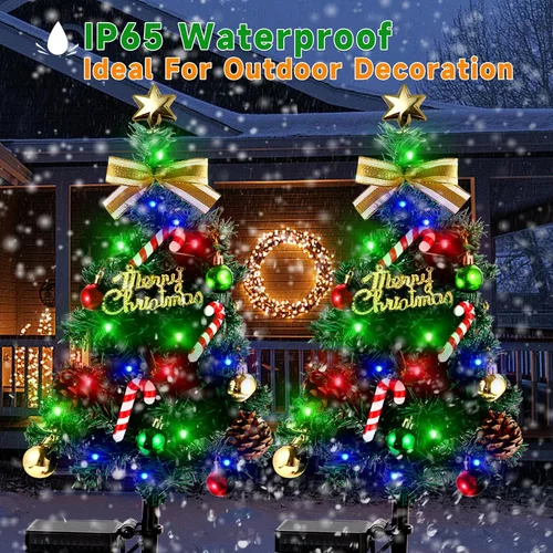 Vista 5 de Luces solares para árbol de Navidad al aire libre, impermeables, 2 unidades, decoraciones de Navidad, luces de árbol de Navidad, decoración