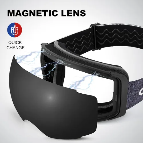 Vista 3 de Odoland Magnetic Interchangeable Anti-Fog Ski Goggles with 2 Lens Large Spherical Frameless Snow Snowboard Goggles for Men Women