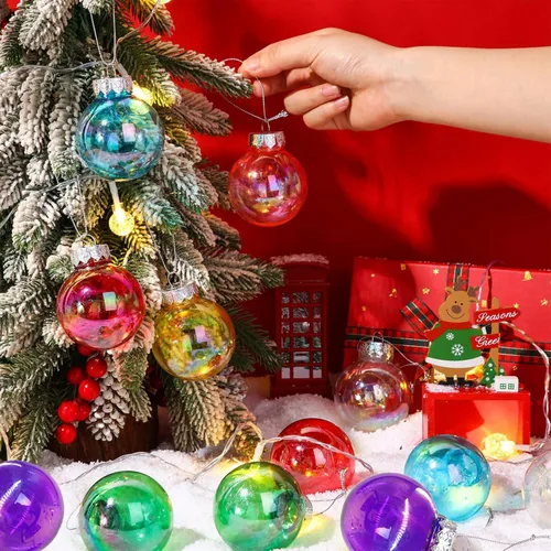 Vista 8 de YYCRAFT Adornos de bola de Navidad de plástico transparente inastillables, bolas iridescentes de 6CM, adornos para decoración de fiesta de Navidad