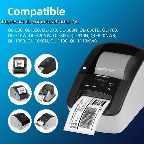 Vista 3 de 12 rollos de etiquetas de dirección compatibles con Brother DK