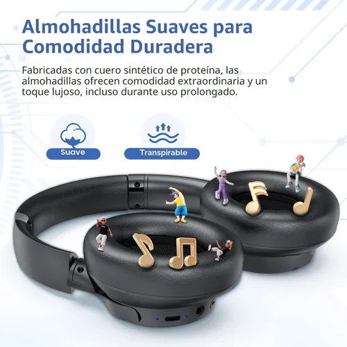 Vista 4 de Eduiosma Auriculares con cancelación activa de ruido, auriculares inalámbricos Bluetooth con micrófono, modo de transparencia, tiempo