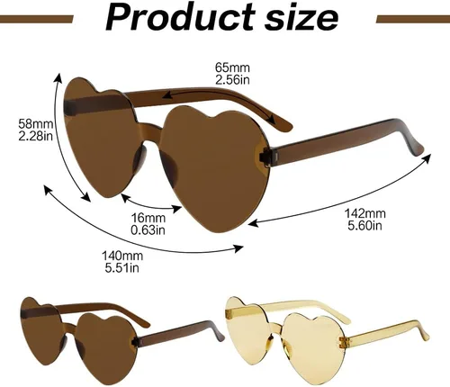 Vista 48 de Lentes de sol con forma de corazón, 2 pares de lentes de sol en forma de corazón, gafas de sol rave para mujeres, regalos de fiesta