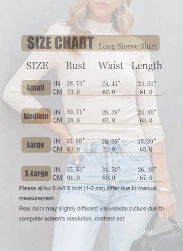Vista 7 de Areecin Camisetas de manga larga con cuello alto falso para mujer, de punto acanalado, ajustadas, informales, camisetas básicas