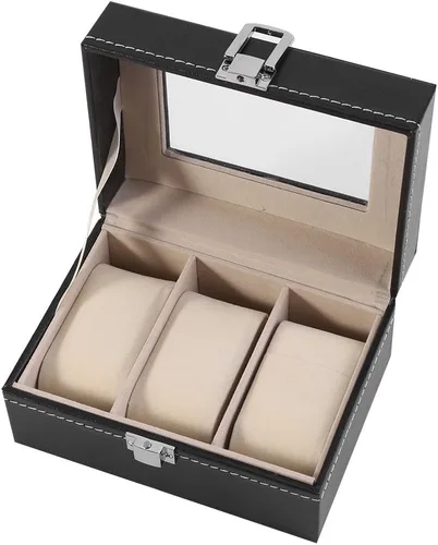 Vista 7 de plplaaoo Watch Case, Watch Box, Watch Storage Box, Watch Storage Case, Leather Watch Box, 1Pc High Grade 3 Slots PU Leather Box Case For Watch