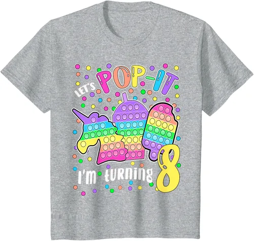 Vista 36 de Let's Pop-it I'm turning 8 Colorful 8th Birthday - Camiseta para niña, Negro