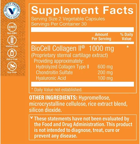 Vista 2 de The Vitamin Shoppe Colágeno tipo II 1000 mg - Salud de las articulaciones, apoyo y flexibilidad para el cartílago, con ácido hialurónico