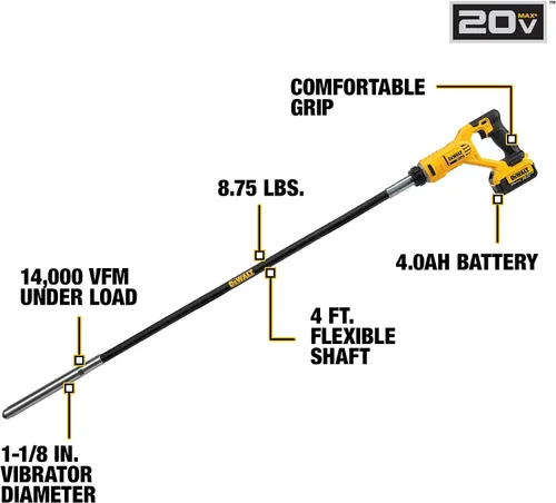 Vista 3 de DEWALT 20V MAX* Vibrador de hormigón, lápiz (DCE531M1)