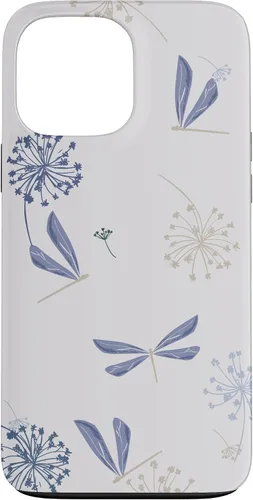 Vista 24 de Bonita funda para iPhone 17 con diseño de libélula de diente de león azul lavanda beige