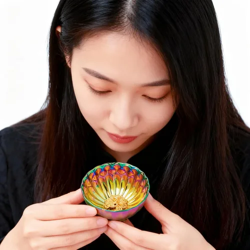 Vista 6 de Jianzhan Tenmoku - Taza de té con pavo real dorado, taza de té chino 3D de Kungfu de porcelana, 5 onzas Color Astilla Pavo Real