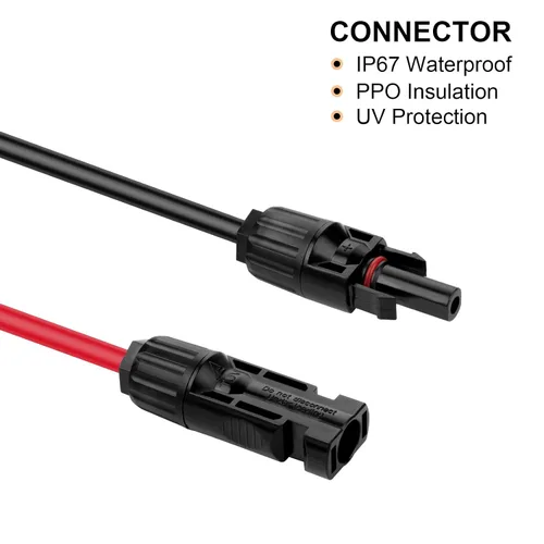 Vista 2 de Cable de extensión de panel solar de 3 pies y 10 AWG con conectores hembra y macho, cable solar para paneles solares, controladores de carga