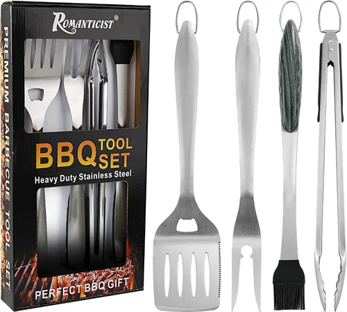 Vista 7 de ROMANTICIST 4 piezas de accesorios de parrilla resistentes para Top Chef - Juego de herramientas de parrilla profesional y herramientas básicas