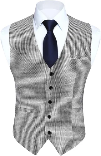 Vista 19 de HISDERN Vest 101 - Chaleco de traje ajustado para hombre con 3 bolsillos para negocios, formal, boda, baile de graduación y esmoquin casual a1-Negro