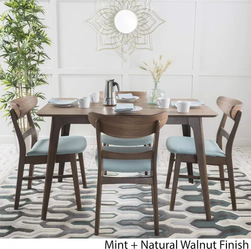 Vista 4 de Christopher Knight Home Idalia - Juego de comedor rectangular de 50 pulgadas, juego de 5 piezas, nogal natural y menta