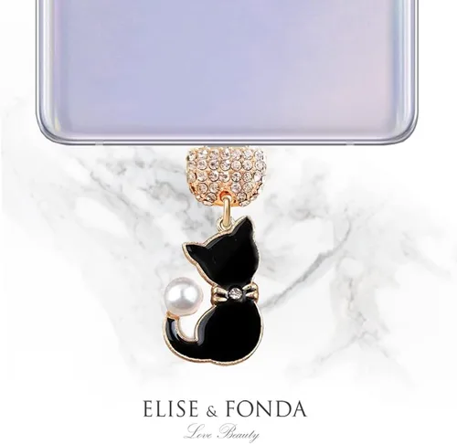 Vista 4 de ELISE & FONDA TP195 Tipo-C Puerto de carga USB Cristal Anti Polvo Plug Little Cat Pet Colgante Colgante Teléfono Celular para Samsung