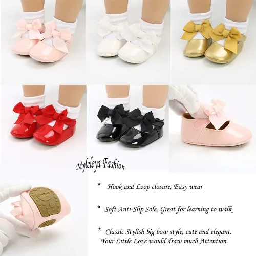 Vista 3 de Zapatos planos Mary Jane para bebés y niñas con lazo y flores, vestido de princesa, para boda, zapatos de ballet antideslizantes para niños pequeños