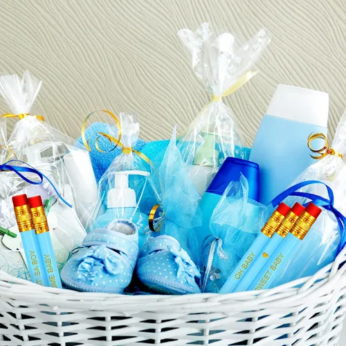 Vista 5 de Crtiin 50 lápices de baby shower para actividades, mini golf, medio lápices, preafilados con borradores, 4 pulgadas (azul, estilo niño)
