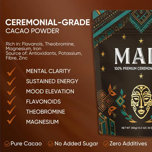Vista 2 de Cacao ceremonial Maia, con flavanol, nattoquinasa, teobromina, magnesio y mezcla de flavonoides naturales, apoya la circulación, la salud arterial