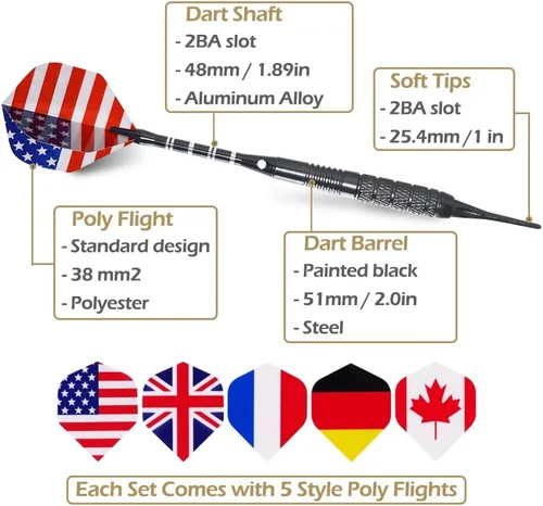 Vista 3 de 12 Pack Soft Tip Darts - Plastic Tip Darts 18 Grams with 100 Extra Dart Tips, Dart Flight Protector, Aluminum Shafts and Rubber O-Rings