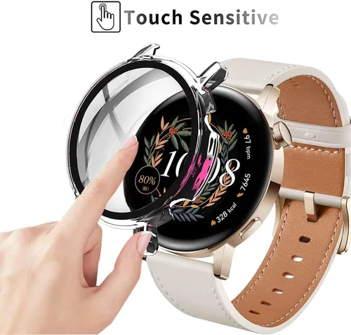Vista 3 de [Paquete de 2] Funda con protector de pantalla de vidrio templado compatible con Huawei Watch GT 3 de 1.654 pulgadas, dureza 9H de 360°, funda