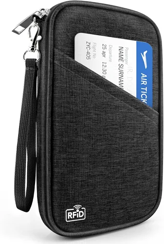 Vista 12 de Cartera de pasaporte para la familia con RFID, organizador de documentos de viaje, impermeable para mujeres, billetera de pasaporte portátil