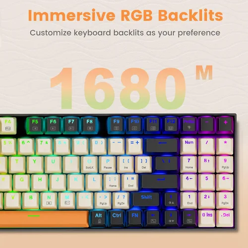 Vista 5 de Redragon Teclado mecánico inalámbrico para juegos, triple modo 2.4GUSB-CBluetooth, retroiluminación RGB, programable, almohadilla numérica