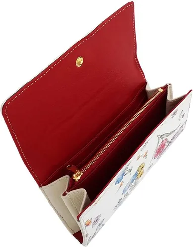Vista 2 de Fioretta Cartera italiana de cuero genuino para mujeres organizador de tarjetas de crédito patrón de flores, Rojo-floral, Cartera con cremallera