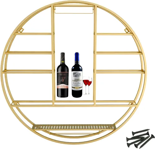 Vista 8 de Estante colgante para copas de vino montado en la pared, Estante para copas de vino para barra de cocina, soporte de exhibición redondo de la taza