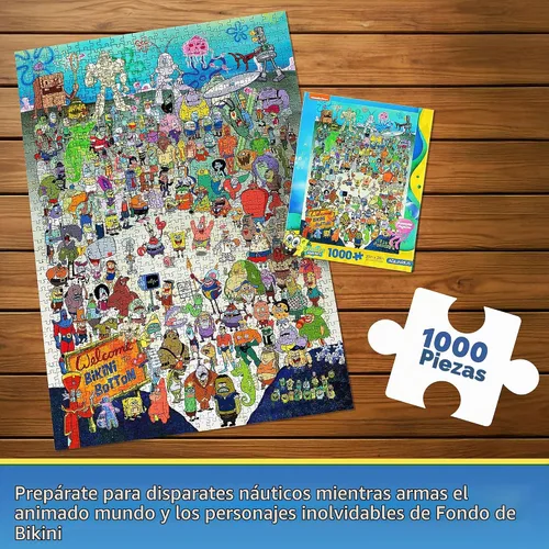 Vista 2 de AQUARIUS Rompecabezas de Bob Esponja (rompecabezas de 1000 piezas) – Mercancía y coleccionables de Bob Esponja con licencia oficial, sin reflejos
