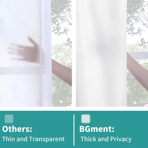 Vista 4 de BGment Cortinas blancas puras de 63 pulgadas de largo, juego de 2 paneles para dormitorio, pestañas traseras, aspecto de lino grueso, arpillera