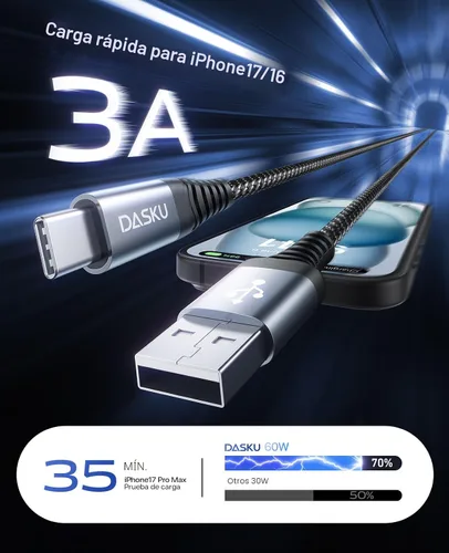 Vista 3 de Cable USB A a USB C [2 unidades de 3 pies], cable USB C de carga rápida, cable de carga USB a USB C trenzado extra duradero mejorado compatible