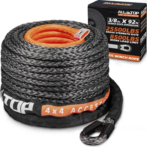 Vista 8 de ALL-TOP Cable de cuerda de cabrestante sintético, 1/2 pulgada x 76 pies, línea de repuesto de cabrestante de 31500 libras con funda protectora