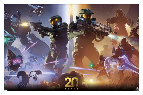Vista 11 de Trends International Halo - Póster de pared de 20 años, 22.4 pulgadas de largo x 14.7 pulgadas, versión enmarcada en madera de granero