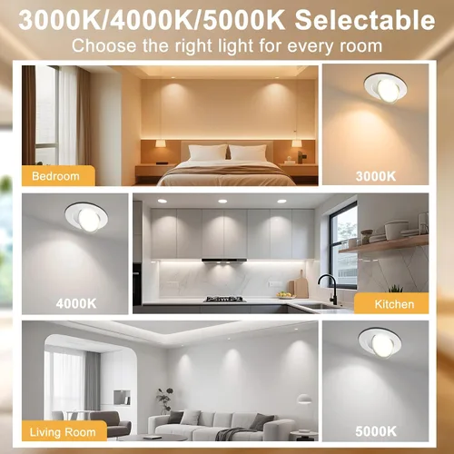 Vista 5 de Lightdot - Paquete de 6 luces LED empotrables con rótula de 6 pulgadas, ajustable 360°+90°, temperatura de color de 3CCT seleccionable y regulable
