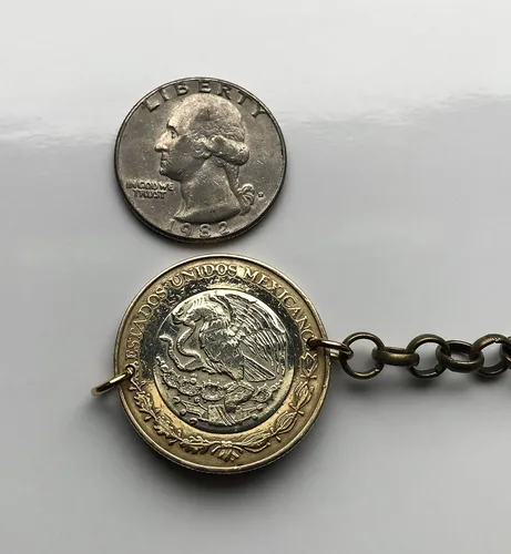 Vista 7 de Pulsera de monedas de 10 pesos 2022 México Calendario azteca de piedra del sol Escultura mexicana Tnatiuh Tlaltecuhtli Yohualtecuhtli Tenochtitlan