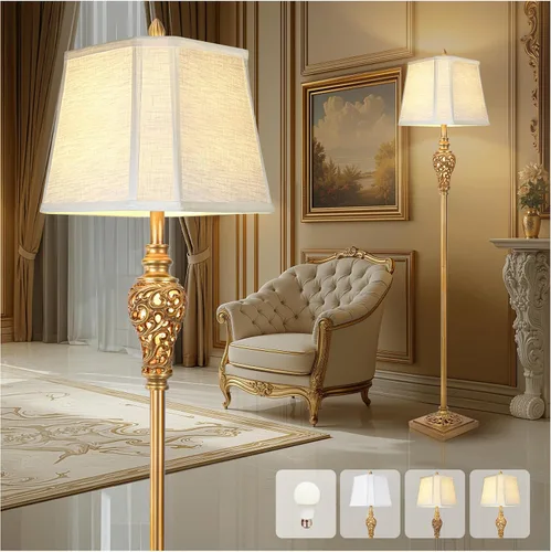 Vista 7 de LuxSight Collection Lámpara de pie rústica de 65 pulgadas de alto con pantalla de tela de lino de esquina de corte de luz nocturna, lámpara de pie