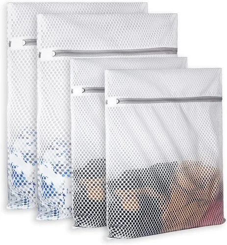 Vista 11 de SUERIV 3 Piezas Bolsas de Lavandería Duraderas de Malla de Panal para Ropa Delicada, Tela de Red de 3.69 oz/yd², Duradera y Reutilizable, Bolsa