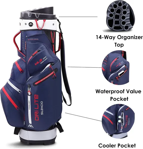 Vista 6 de Big Max Dri Lite Silencio 2 - Bolsa impermeable para carrito de golf con protector de 14 vías para club de golf con parte superior, bolsillos