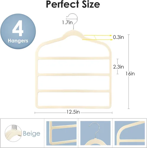 Vista 5 de Perchas de terciopelo que ahorran espacio antideslizante para pantalones de terciopelo perchas de múltiples capas Paquete de 4 perchas de ropa