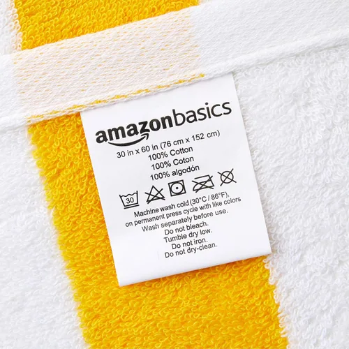 Vista 3 de Amazon Basics Cabana Stripe - Toalla de playa (2 unidades), color amarillo, 60 x 30 pulgadas