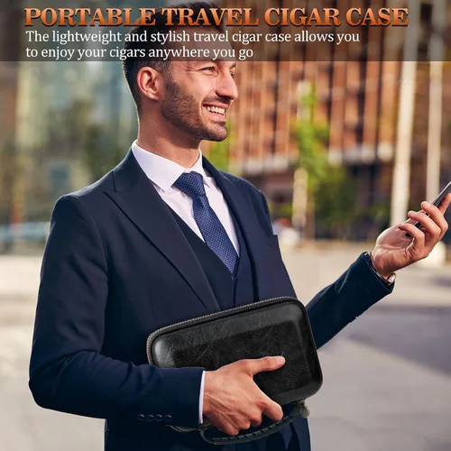 Vista 8 de Estuche Humidificador de Puros de Viaje, Bolsa Portátil para Puros con 4 Tubos para Puros, Estuche de Cuero para Puros Incluye Cortador Recto